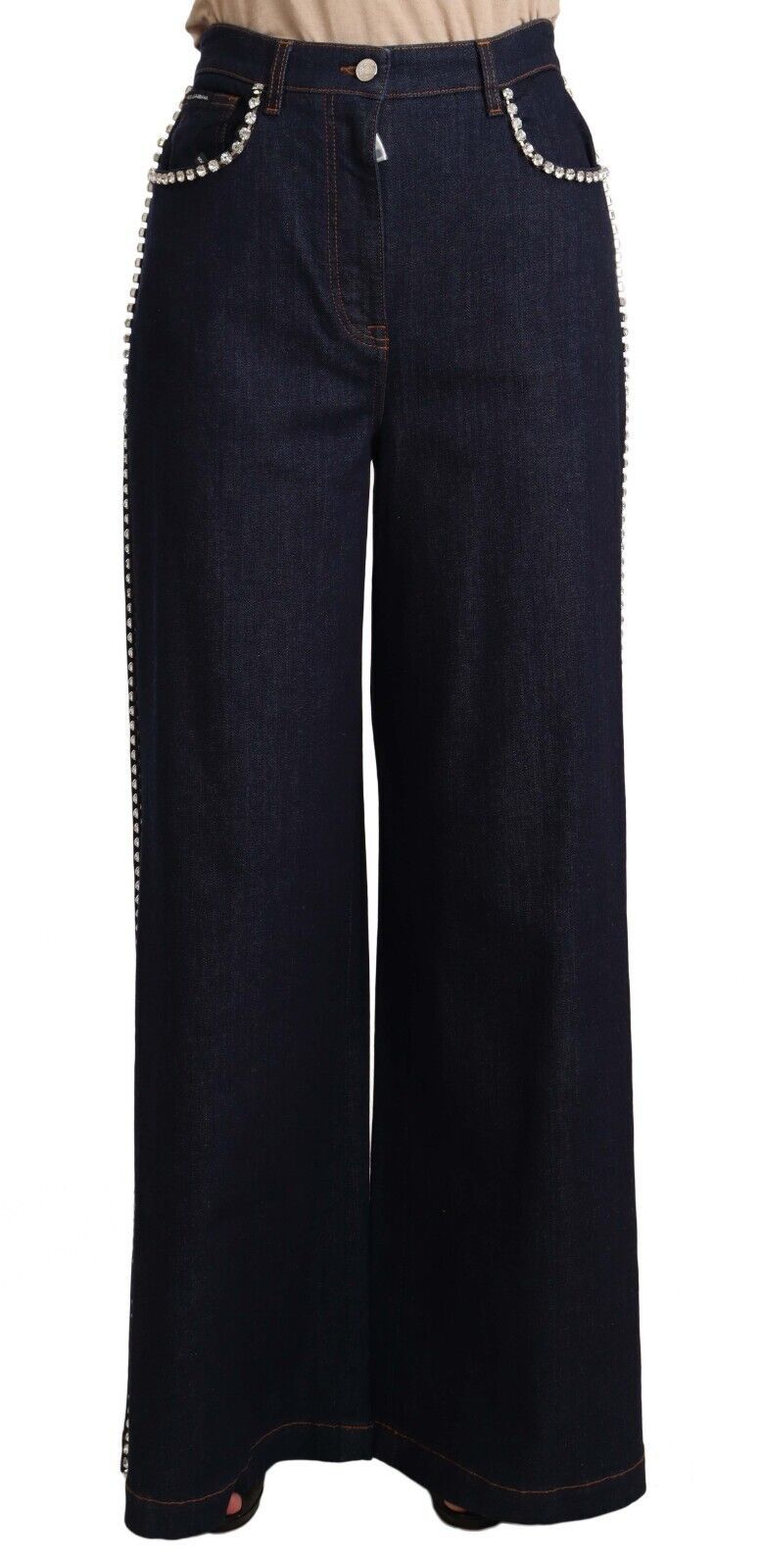 Jeans évasés bleu foncé ornés de cristaux de Dolce &amp; Gabbana