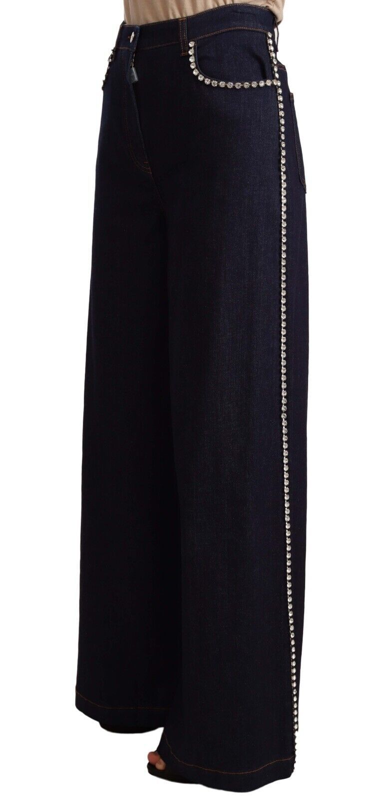 Jeans évasés bleu foncé ornés de cristaux de Dolce &amp; Gabbana