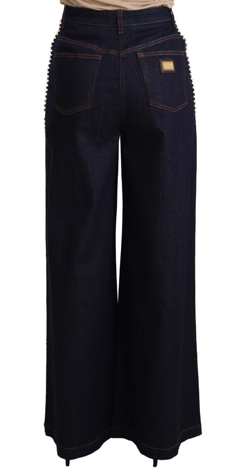 Jeans évasés bleu foncé ornés de cristaux de Dolce &amp; Gabbana