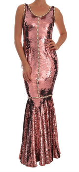 Robe de soirée moulante en cristal et paillettes roses de Dolce &amp; Gabbana