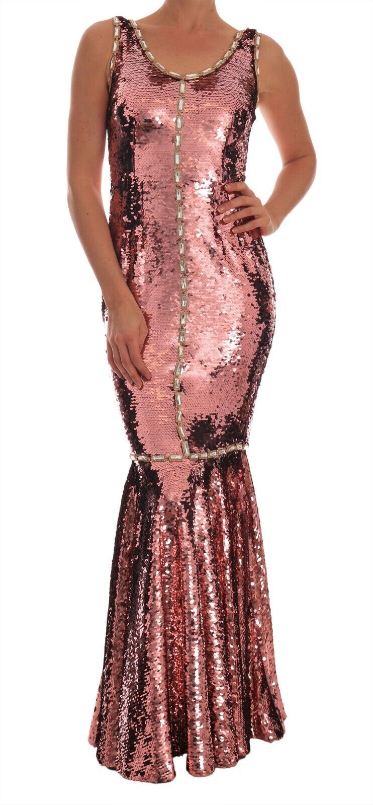 Robe de soirée moulante en cristal et paillettes roses de Dolce &amp; Gabbana