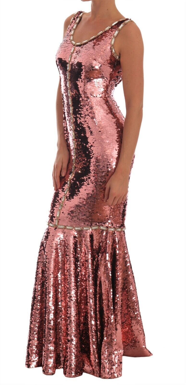 Robe de soirée moulante en cristal et paillettes roses de Dolce &amp; Gabbana
