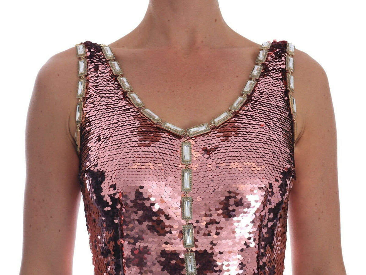 Robe de soirée moulante en cristal et paillettes roses de Dolce &amp; Gabbana