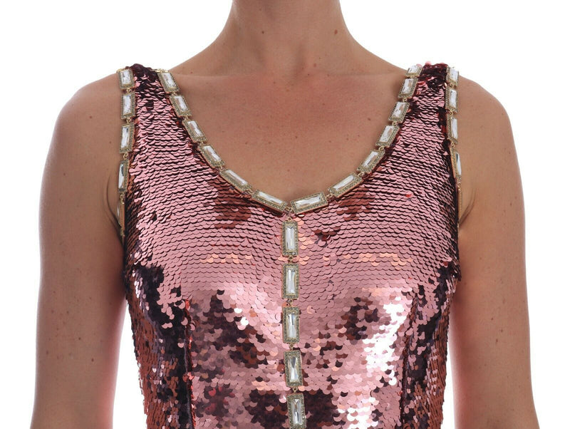 Robe de soirée moulante en cristal et paillettes roses de Dolce &amp; Gabbana