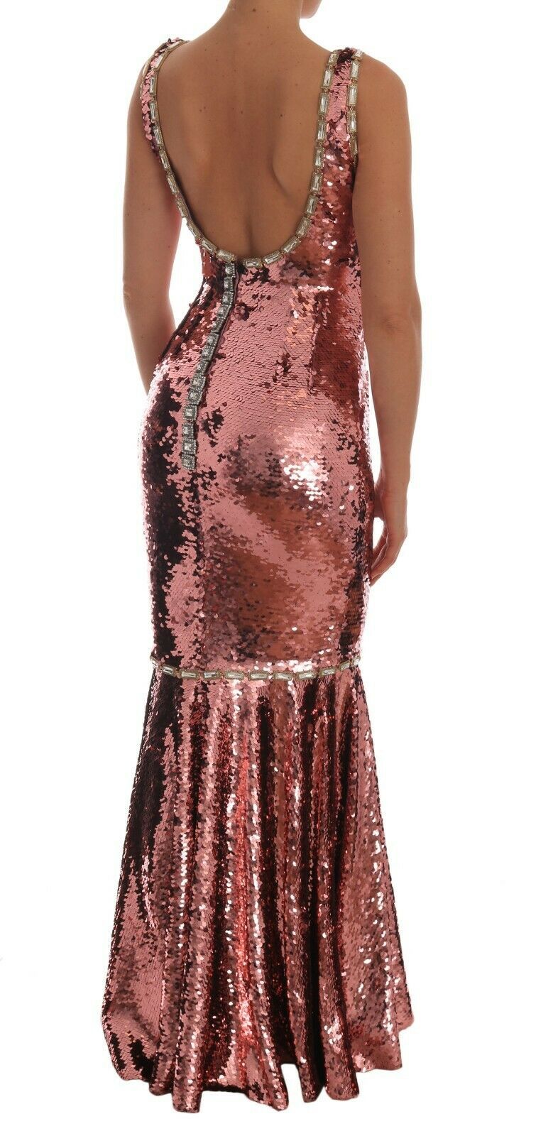 Robe de soirée moulante en cristal et paillettes roses de Dolce &amp; Gabbana
