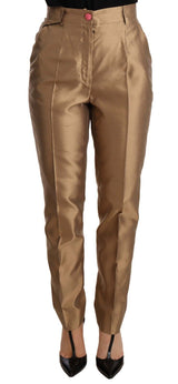 Pantalon fuselé en soie dorée métallisée Dolce &amp; Gabbana