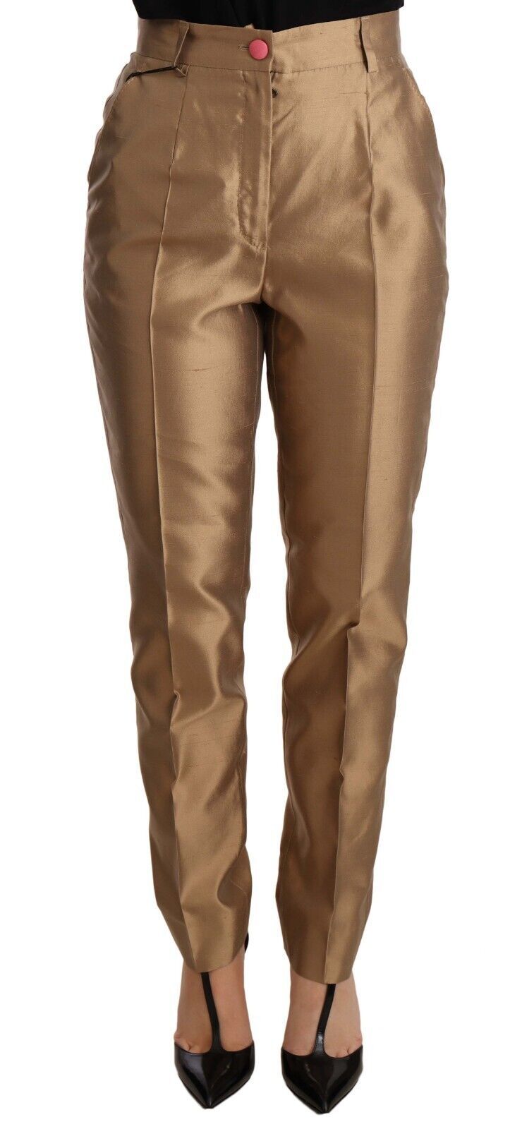 Pantalon fuselé en soie dorée métallisée Dolce &amp; Gabbana