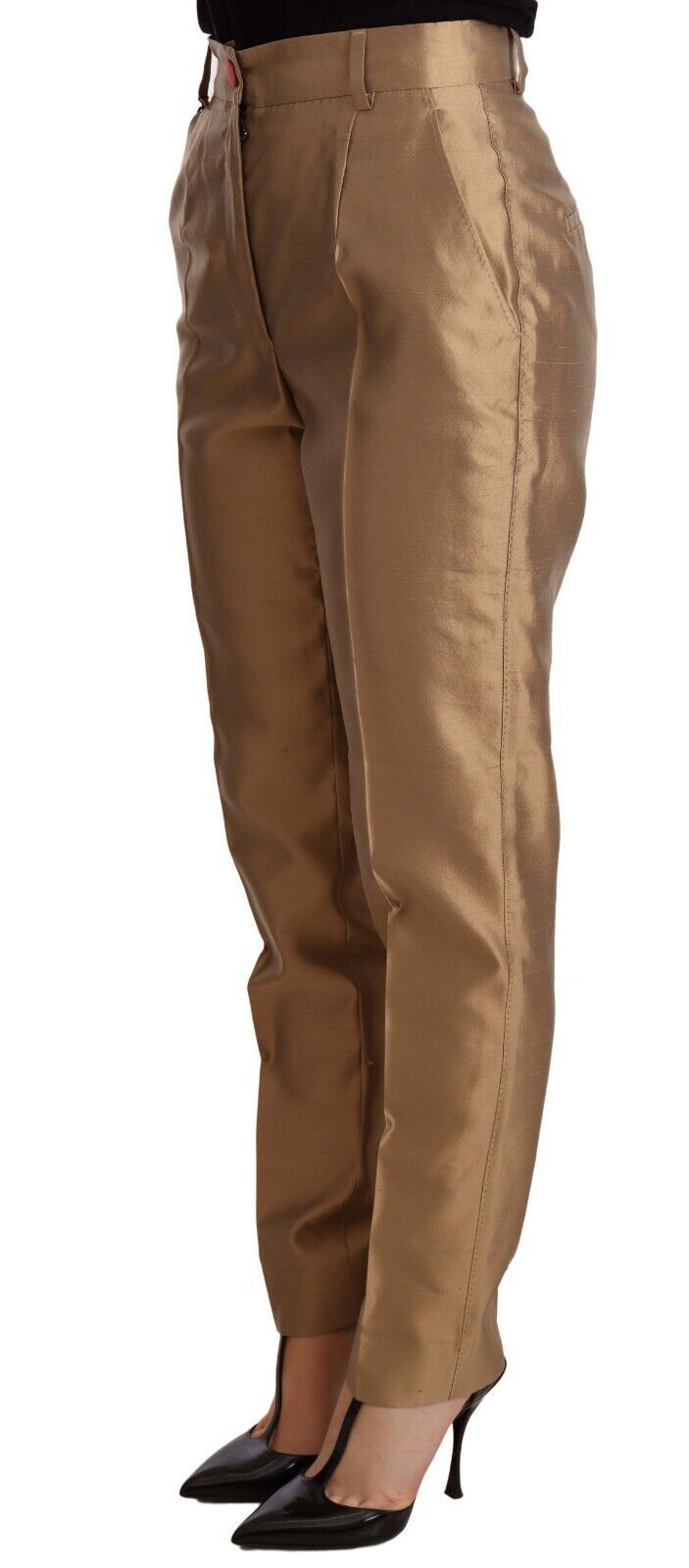 Pantalon fuselé en soie dorée métallisée Dolce &amp; Gabbana