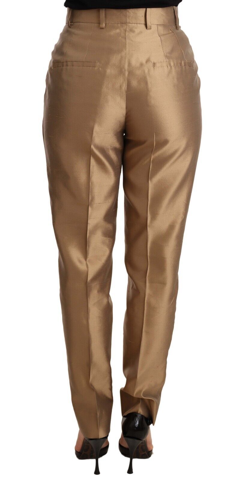 Pantalon fuselé en soie dorée métallisée Dolce &amp; Gabbana
