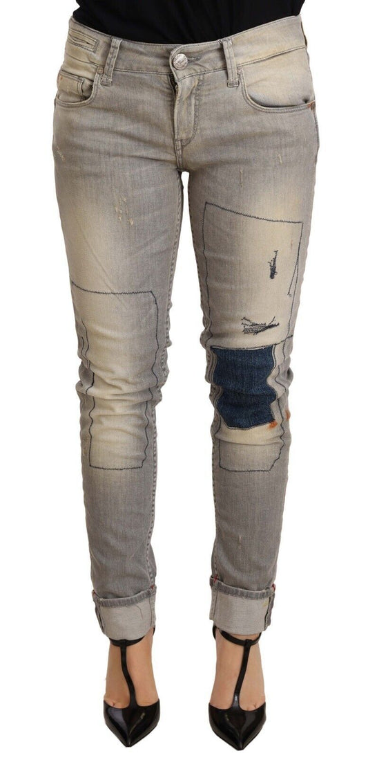 Pantalon en jean pour femme Acht, gris, coton, coupe slim, ourlet retroussé.