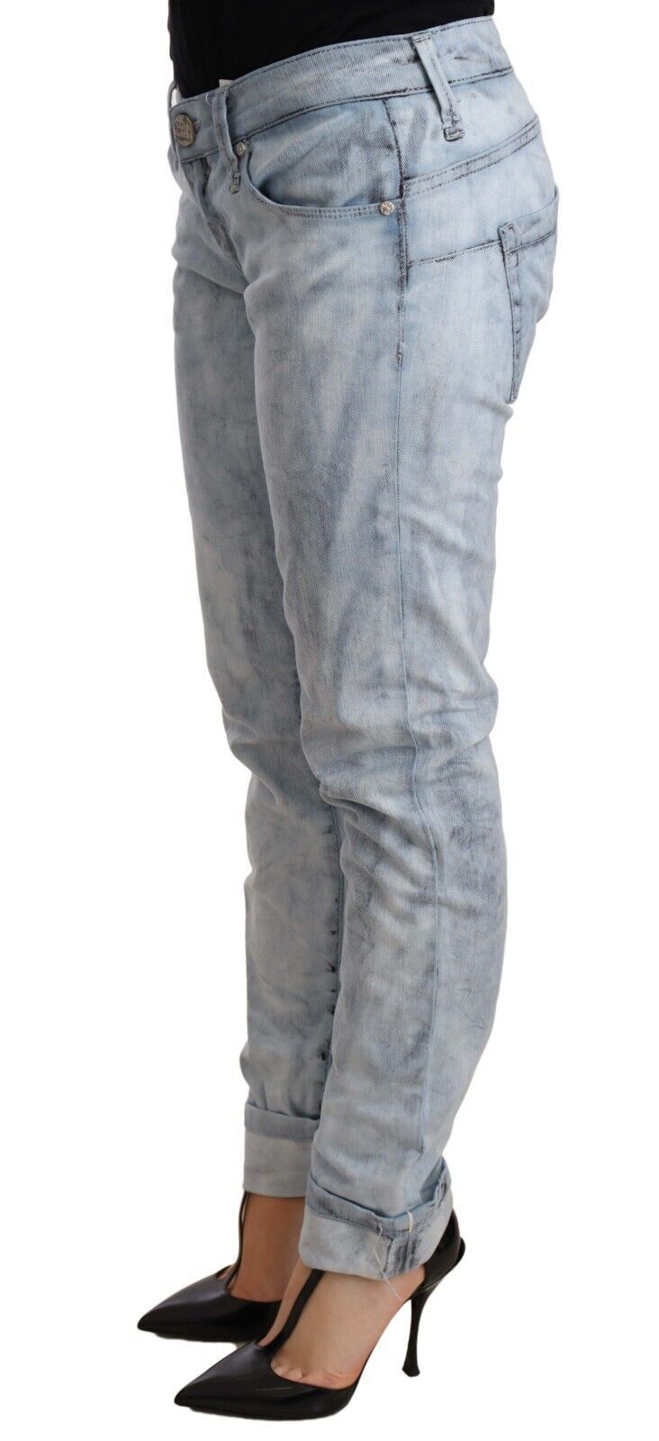 Pantalon en jean Acht en coton bleu clair délavé, avec revers au bas.