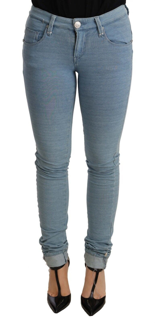 Pantalon en jean pour femme, coupe slim, taille haute, en coton extensible bleu, avec ourlet.