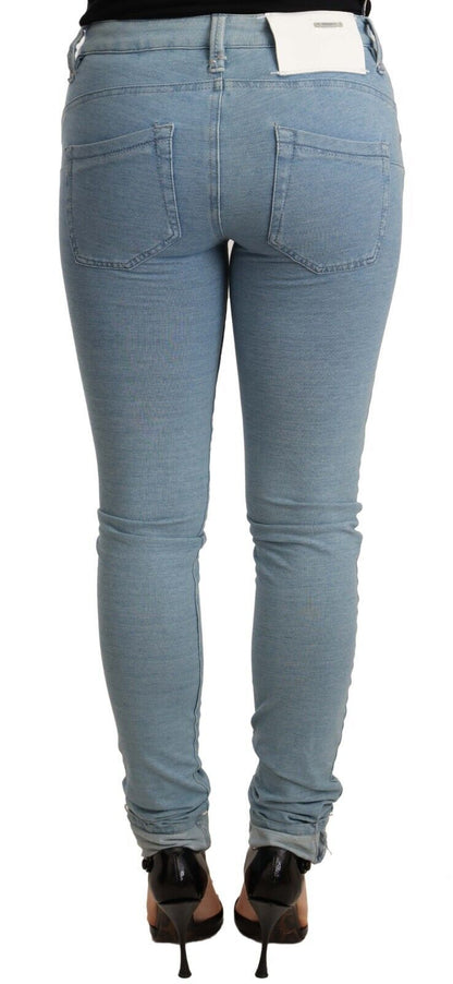 Pantalon en jean pour femme, coupe slim, taille haute, en coton extensible bleu, avec ourlet.