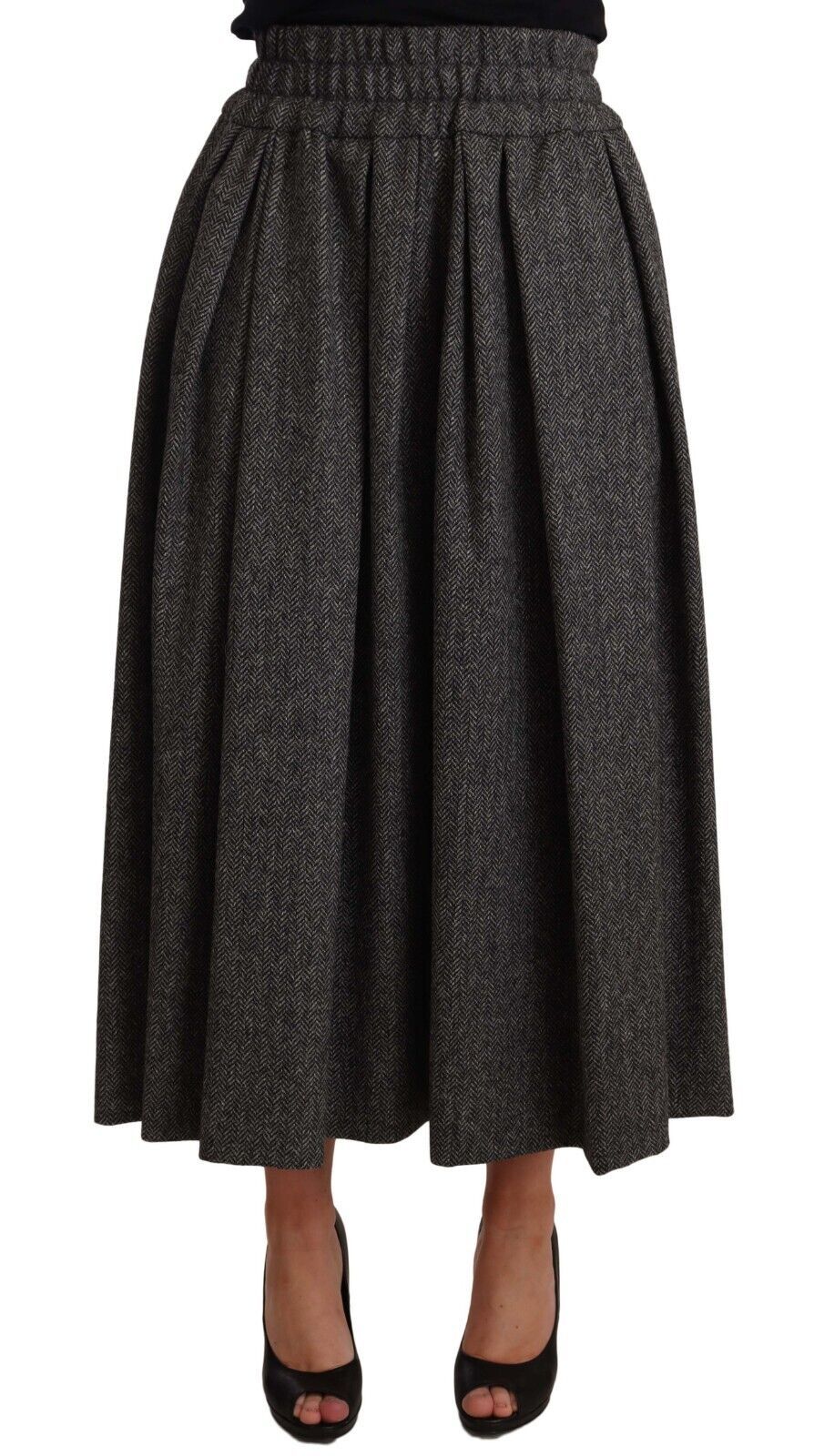 Jupe trapèze taille haute en laine grise de Dolce &amp; Gabbana