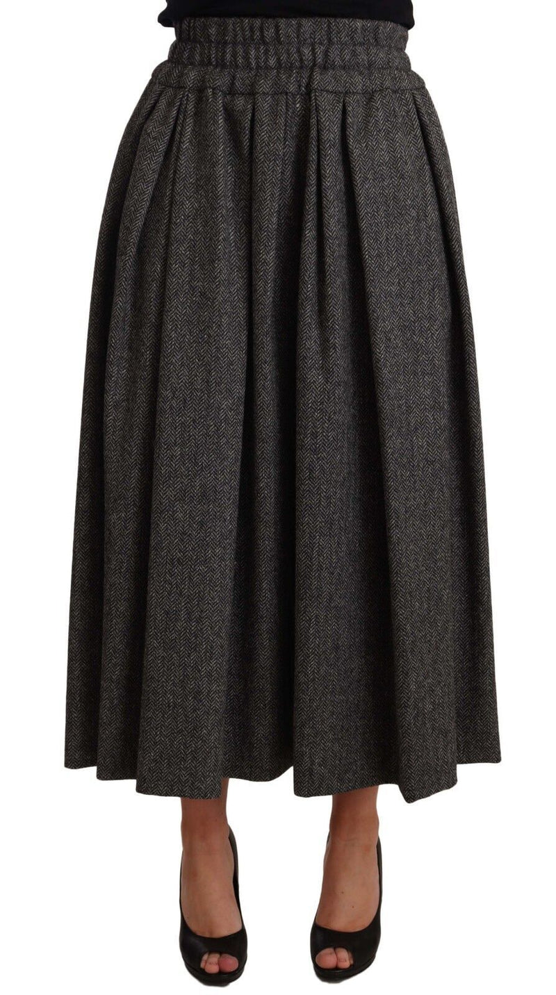 Jupe trapèze taille haute en laine grise de Dolce &amp; Gabbana