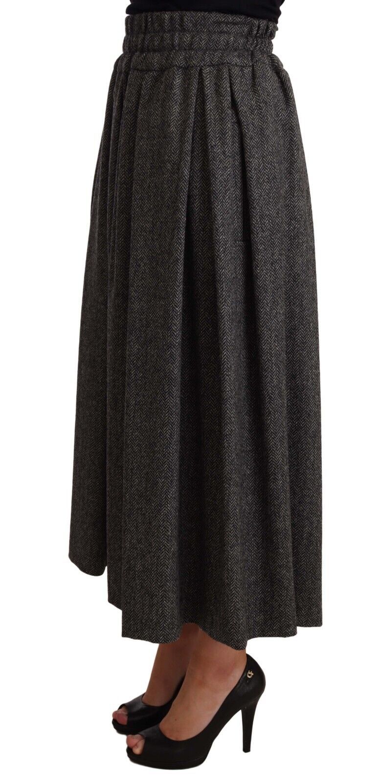 Jupe trapèze taille haute en laine grise de Dolce &amp; Gabbana