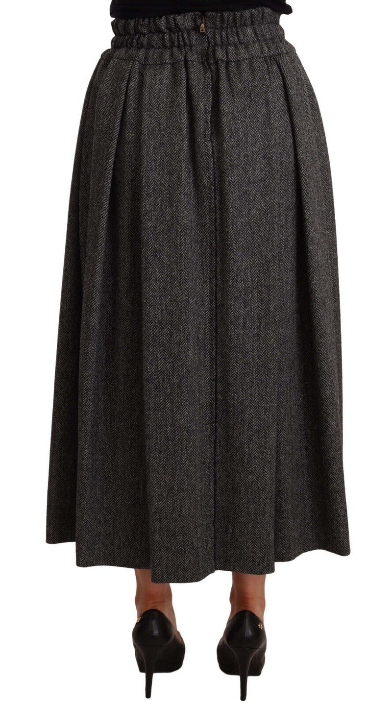 Jupe trapèze taille haute en laine grise de Dolce &amp; Gabbana