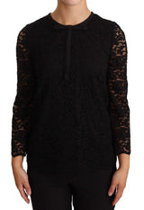 Blouse en nylon à motifs floraux et dentelle noire de Dolce &amp; Gabbana
