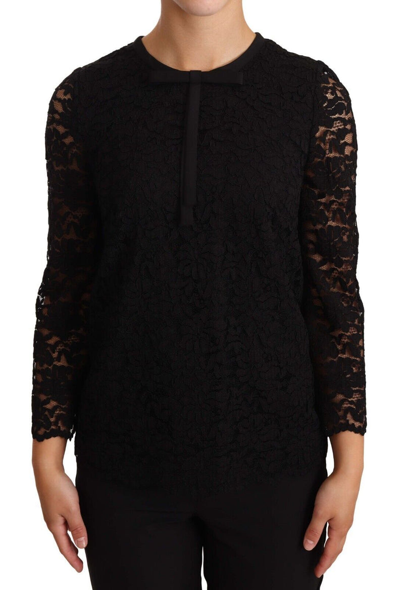 Blouse en nylon à motifs floraux et dentelle noire de Dolce &amp; Gabbana
