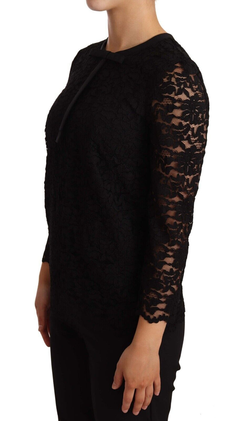 Blouse en nylon à motifs floraux et dentelle noire de Dolce &amp; Gabbana