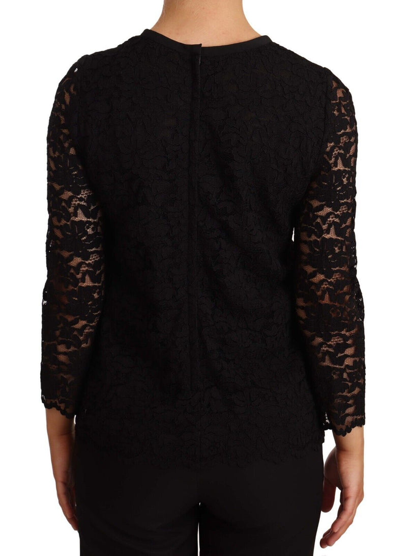 Blouse en nylon à motifs floraux et dentelle noire de Dolce &amp; Gabbana