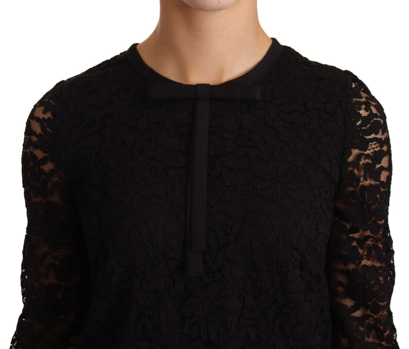 Blouse en nylon à motifs floraux et dentelle noire de Dolce &amp; Gabbana