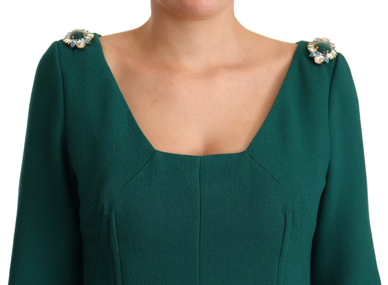 Robe midi en crêpe extensible verte à cristaux de Dolce &amp; Gabbana