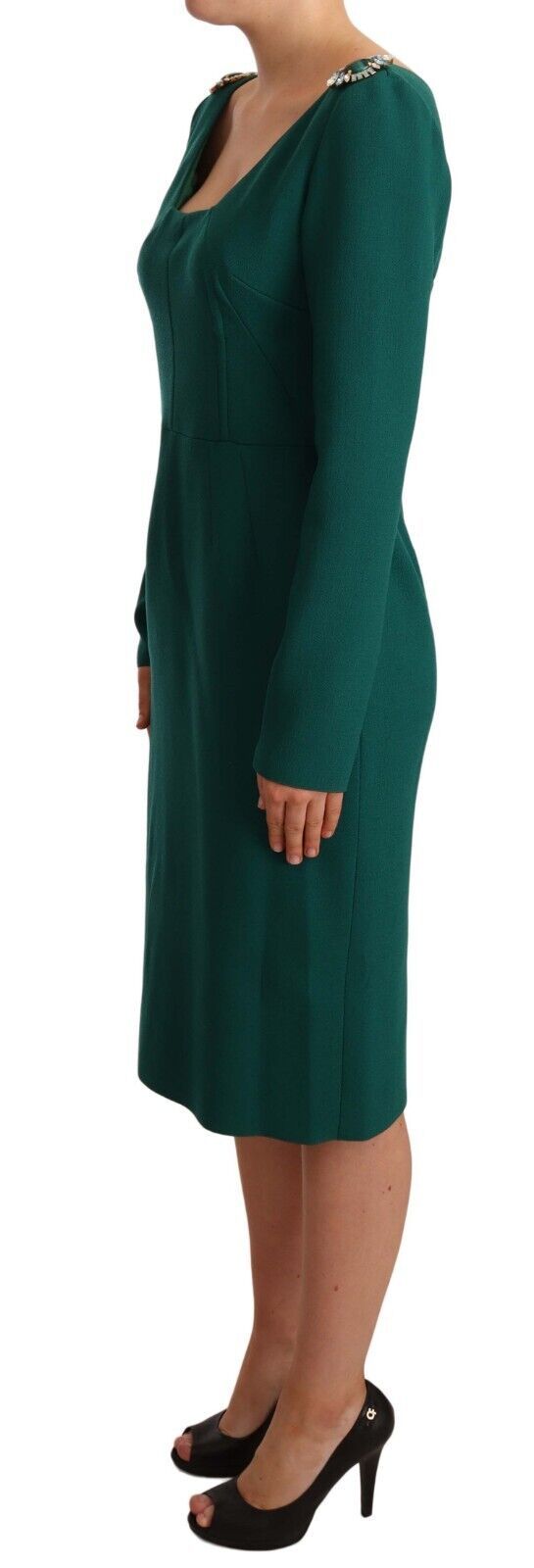 Robe midi en crêpe extensible verte à cristaux de Dolce &amp; Gabbana
