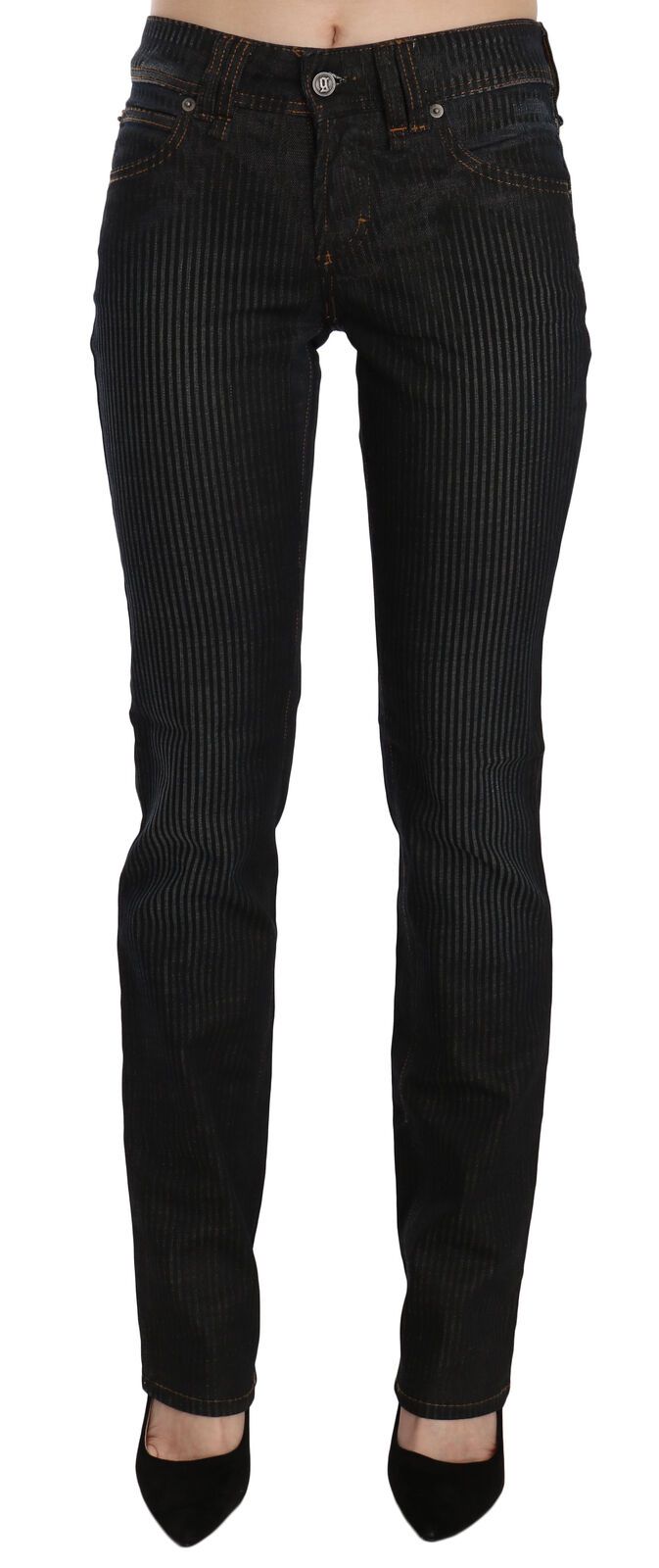 Pantalon décontracté en jean en velours côtelé noir, taille mi-hauteur et coupe slim de John Galliano.
