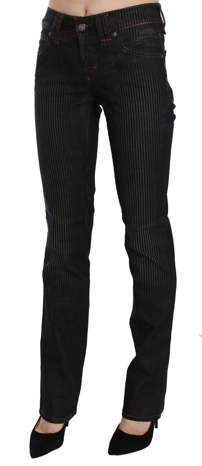 Pantalon décontracté en jean en velours côtelé noir, taille mi-hauteur et coupe slim de John Galliano.