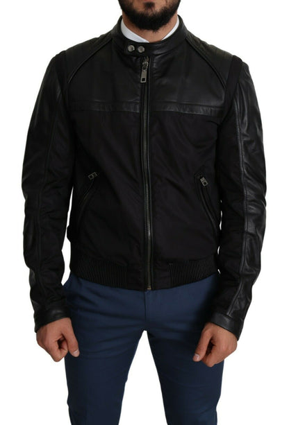 Dolce & Gabbana - Veste bomber pour homme en nylon noir à fermeture éclair intégrale