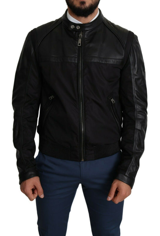 Dolce & Gabbana - Veste bomber pour homme en nylon noir à fermeture éclair intégrale