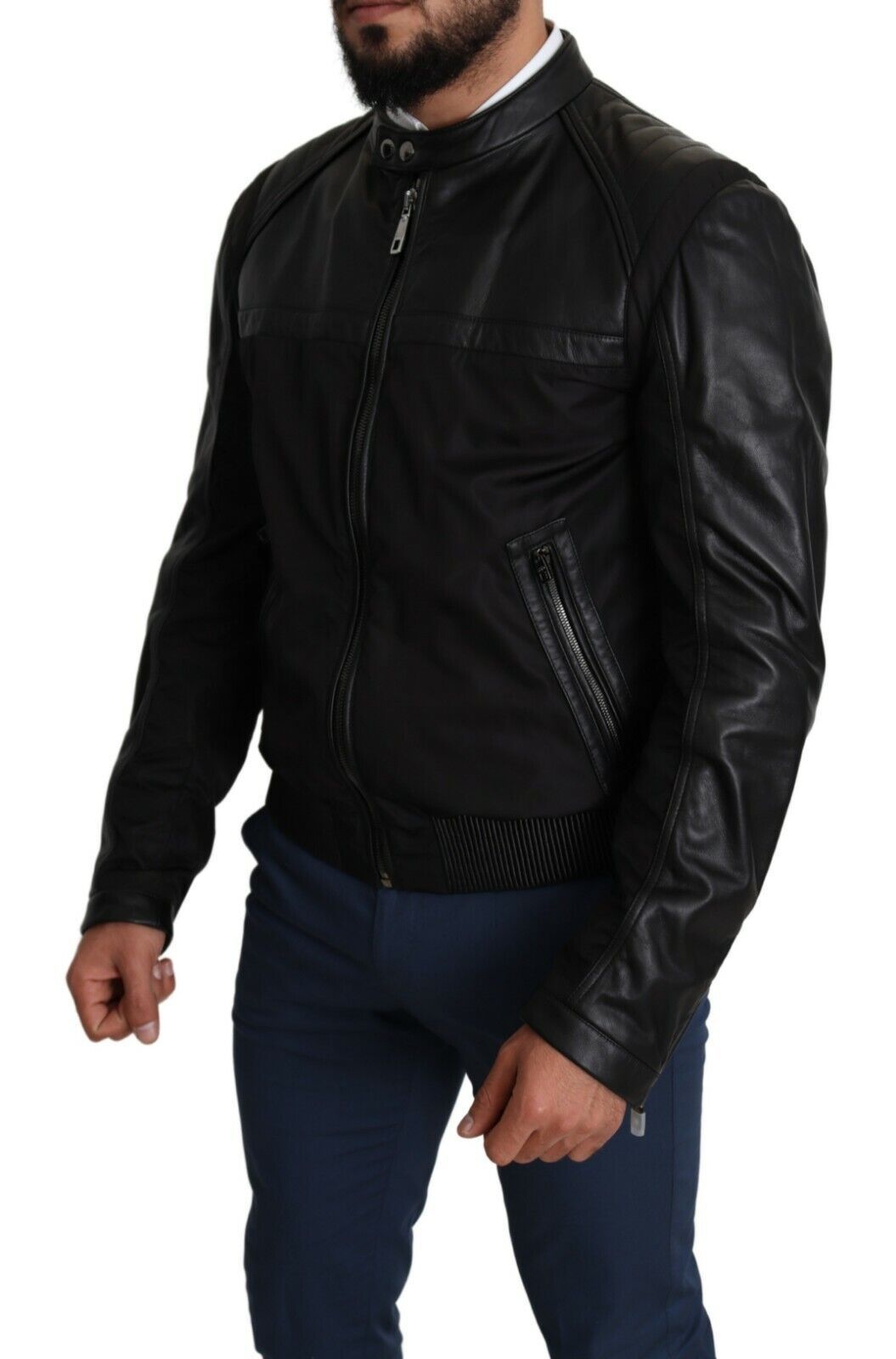 Dolce & Gabbana - Veste bomber pour homme en nylon noir à fermeture éclair intégrale
