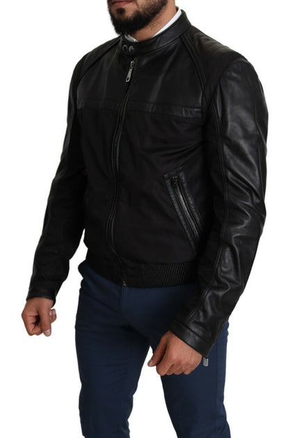 Dolce & Gabbana - Veste bomber pour homme en nylon noir à fermeture éclair intégrale