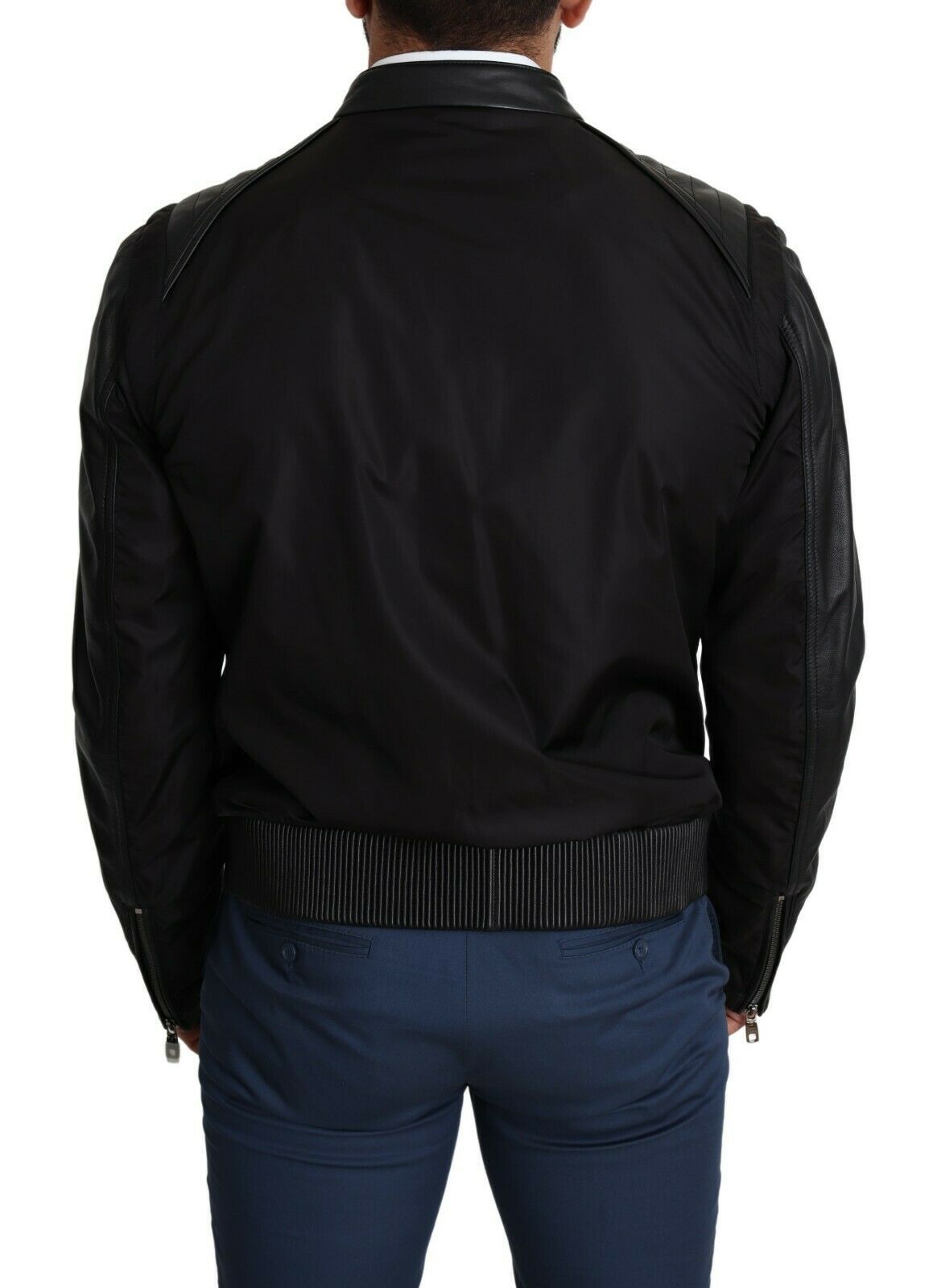 Dolce & Gabbana - Veste bomber pour homme en nylon noir à fermeture éclair intégrale