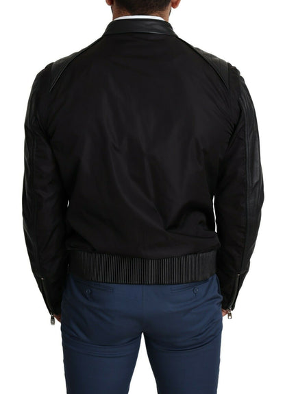 Dolce & Gabbana - Veste bomber pour homme en nylon noir à fermeture éclair intégrale