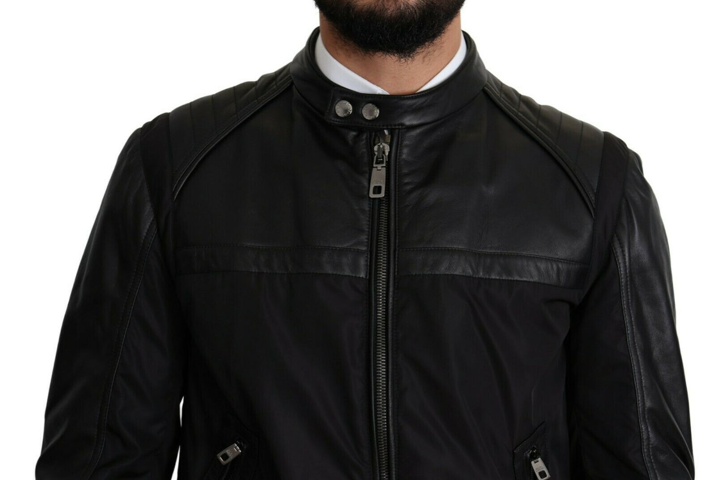 Dolce & Gabbana - Veste bomber pour homme en nylon noir à fermeture éclair intégrale