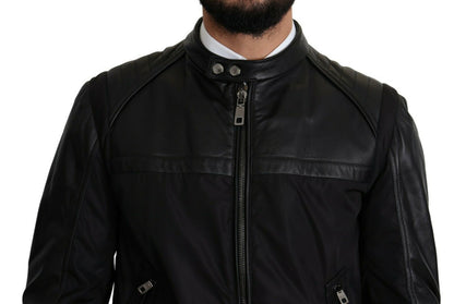 Dolce & Gabbana - Veste bomber pour homme en nylon noir à fermeture éclair intégrale