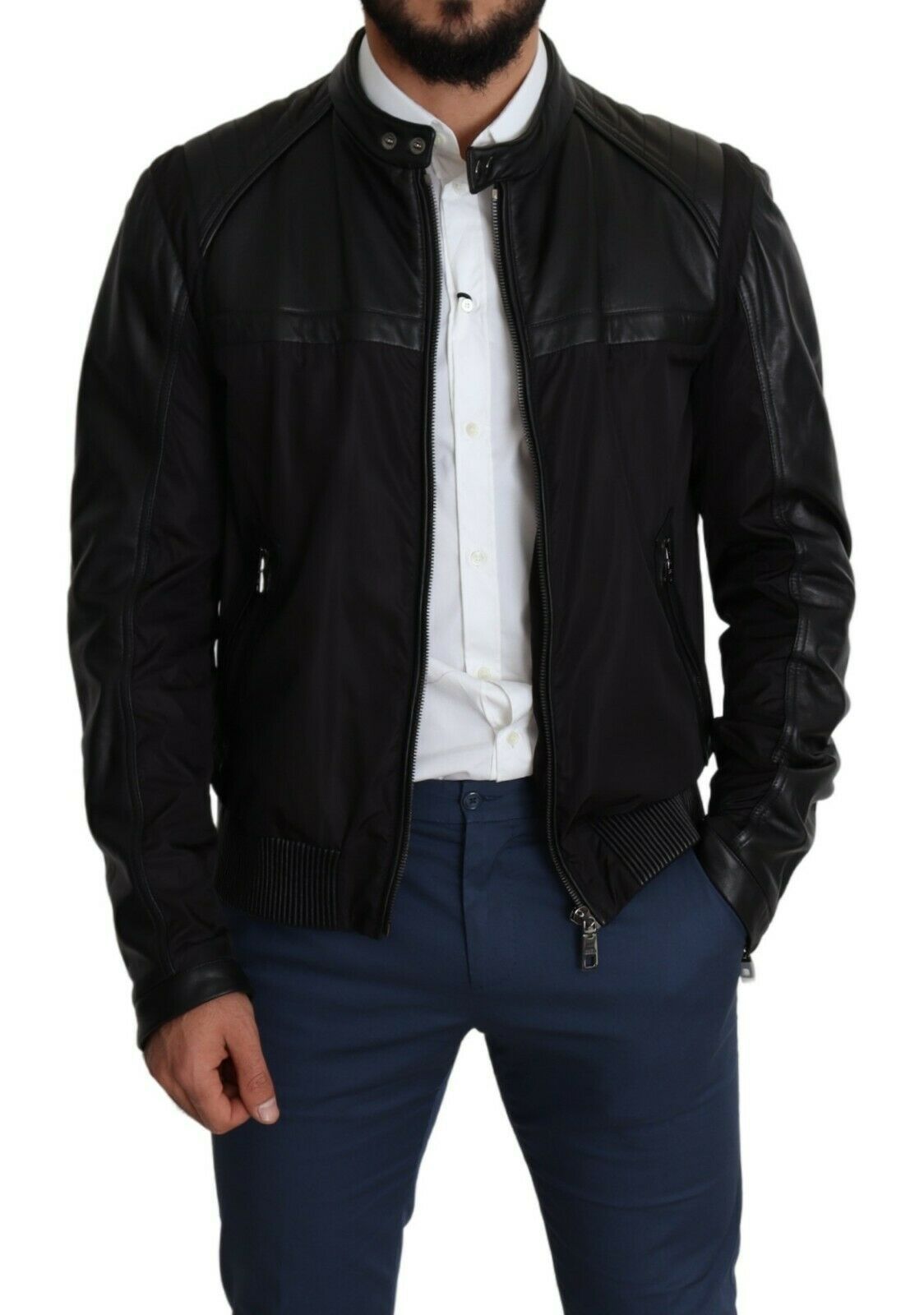 Dolce & Gabbana - Veste bomber pour homme en nylon noir à fermeture éclair intégrale