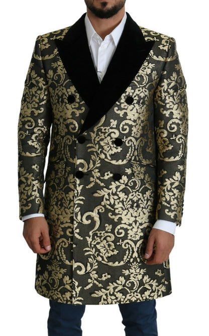 Dolce & Gabbana Long manteau SICILIA en jacquard noir et or