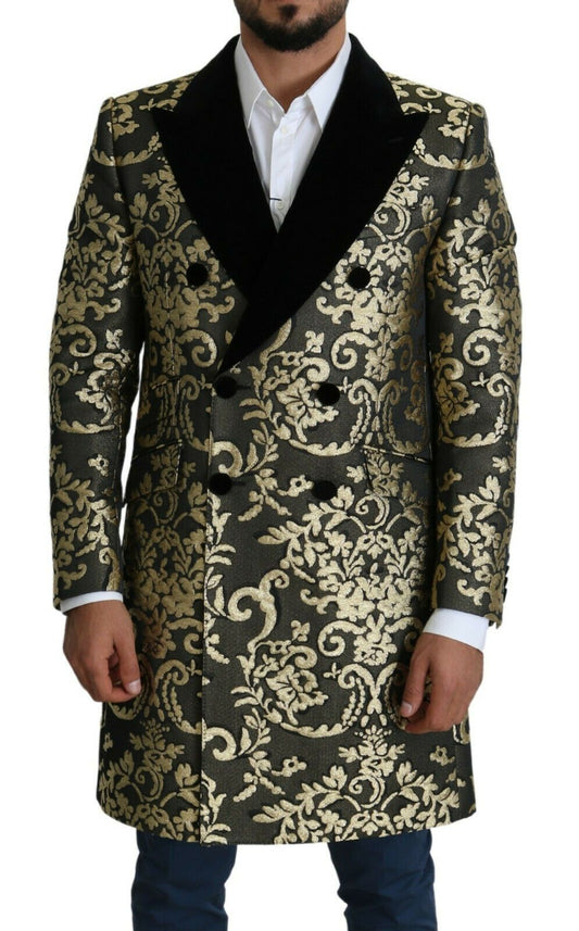Dolce & Gabbana Long manteau SICILIA en jacquard noir et or