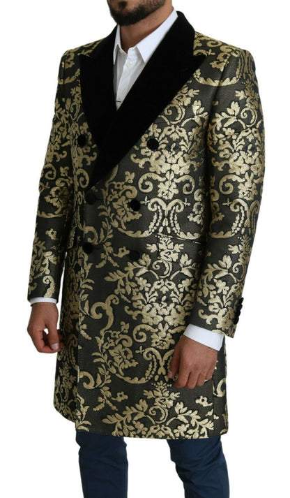 Dolce & Gabbana Long manteau SICILIA en jacquard noir et or