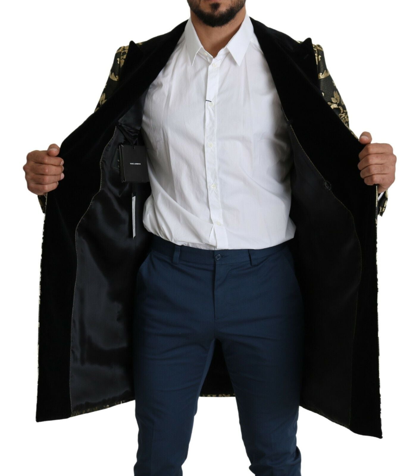 Dolce & Gabbana Long manteau SICILIA en jacquard noir et or