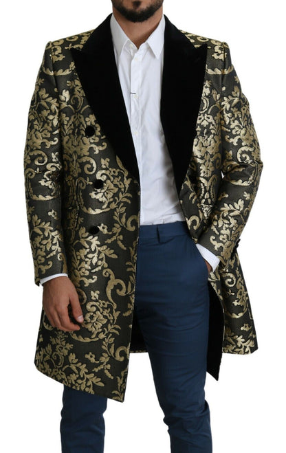 Dolce & Gabbana Long manteau SICILIA en jacquard noir et or