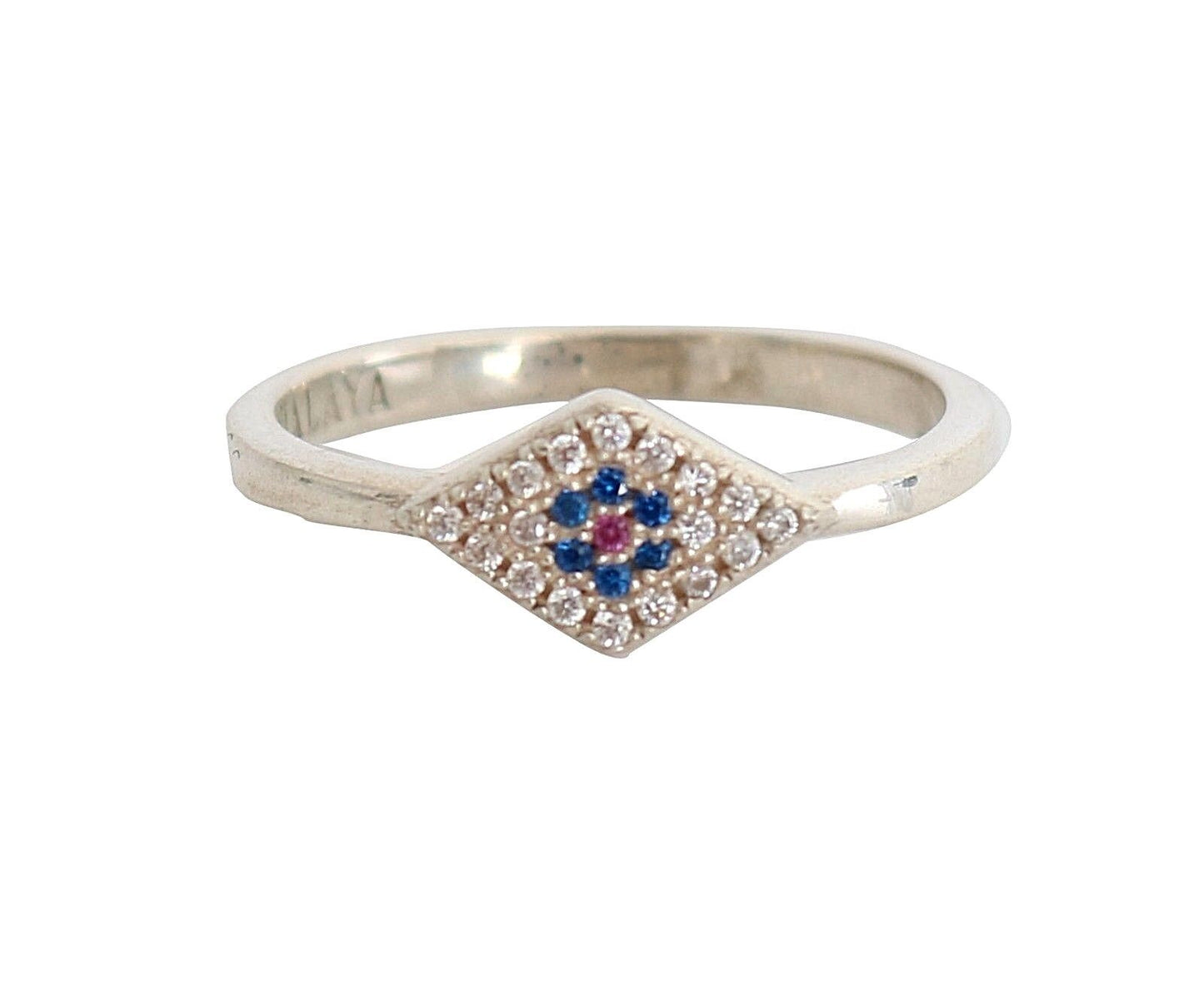 Nialaya Blue Red CZ 925 Zilveren Dames Heldere Ring