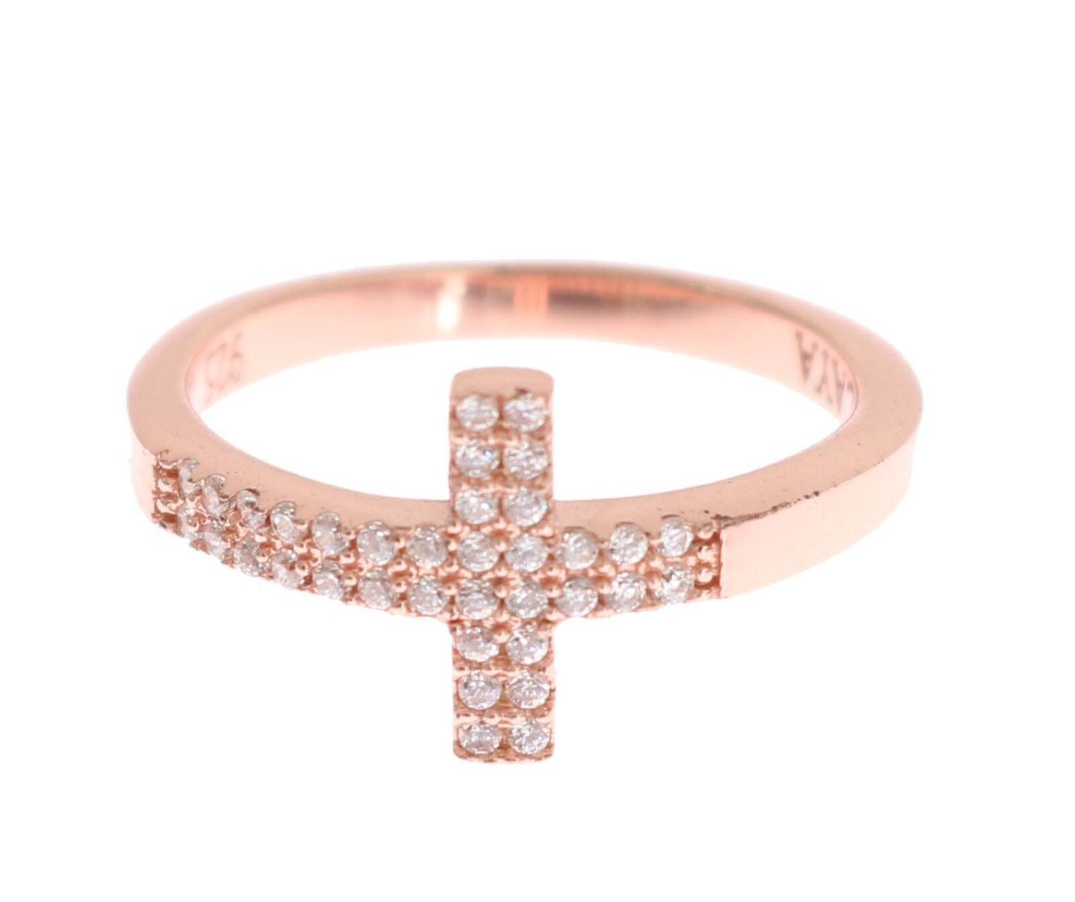 Bague Nialaya en or rose 925 et argent avec croix en oxyde de zirconium