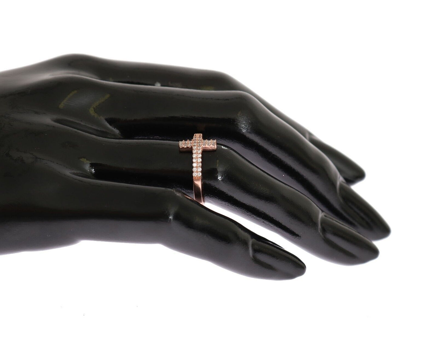 Nialaya roze gouden 925 zilveren damesring met kruis en zirkonia