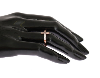 Nialaya roze gouden 925 zilveren damesring met kruis en zirkonia