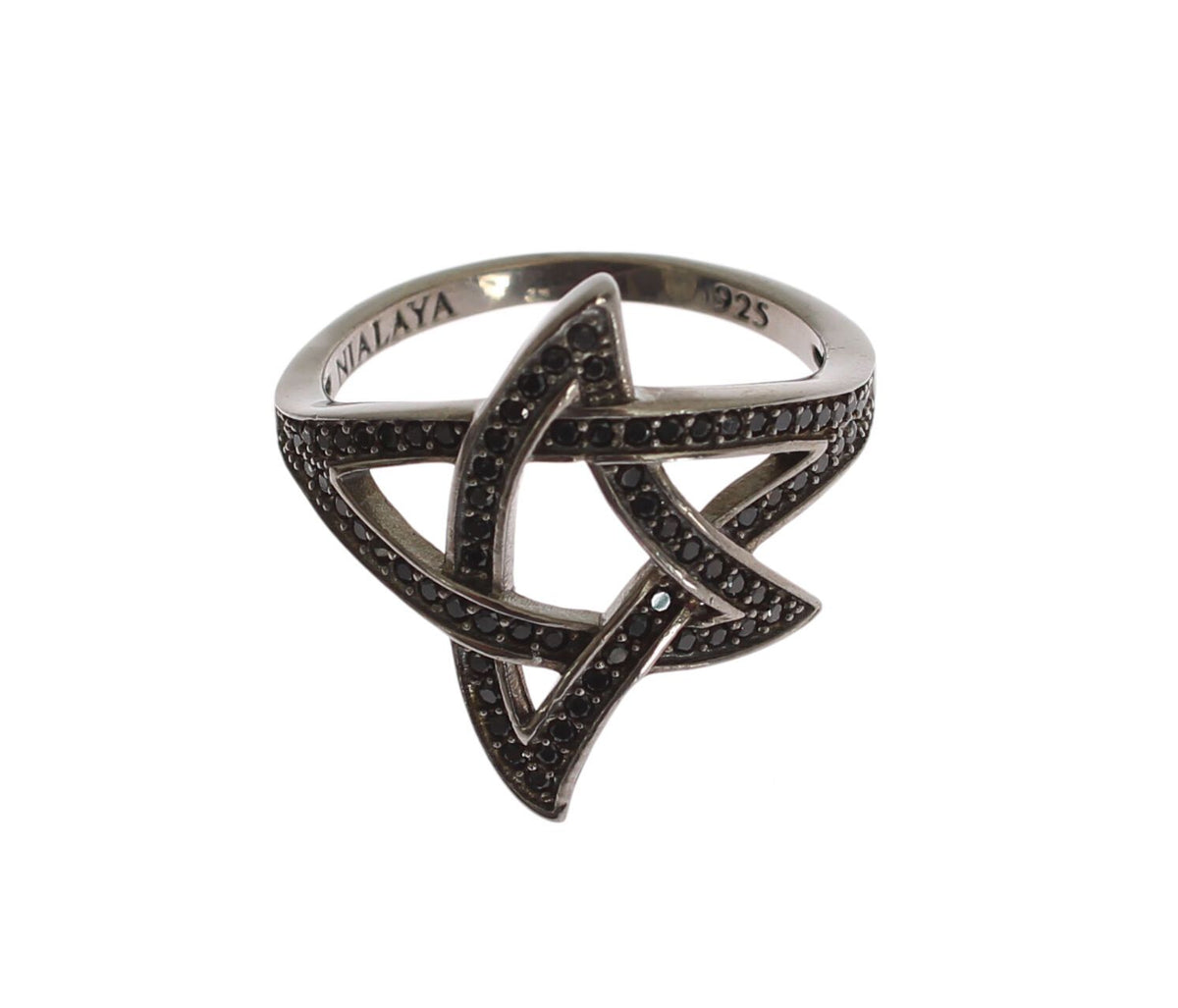 Bague Nialaya pour femme en argent 925 rhodié et zircone cubique noire