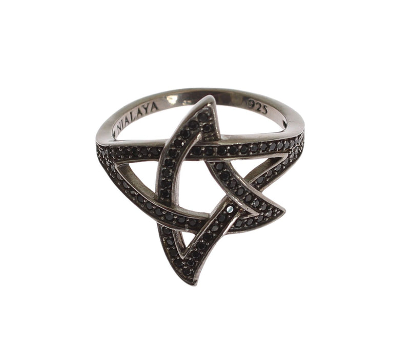 Bague Nialaya pour femme en argent 925 rhodié et zircone cubique noire